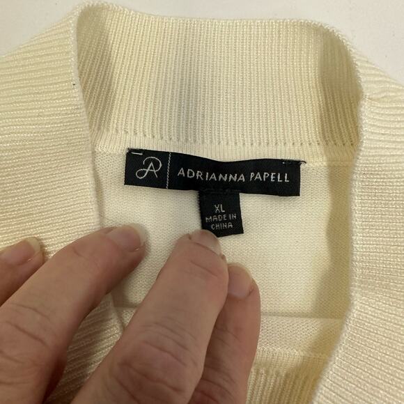 Adrianna Papell XL Embellished Ivory Knit Top Sheer Sleeve Blouse - Picture 7 of 9